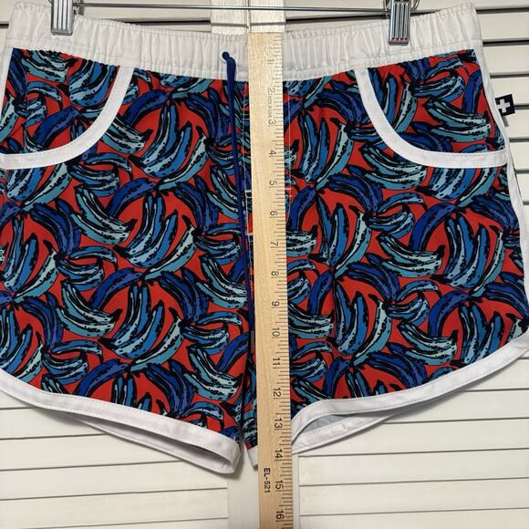Andrew Christian SIZE LARGE 3" Lined SwimShorts Banana Print Red Blue Trunks Men - Picture 6 of 12